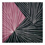 Contemporary wool area rug with an abstract design featuring dynamic white lines over vibrant pink and black sections, perfect as a square area rug for modern living room settings.