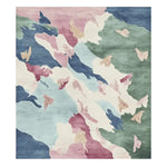 The Spring Earth Harmony Hand Tufted Rug is a contemporary area rug featuring an abstract design with soft pastel hues of pink, blue, and green. Made from high-quality wool, this rug adds a touch of modern elegance to any living room.