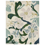 Beautiful area rug with a contemporary design, featuring a floral pattern in shades of green, blue, and white. This wool rug adds elegance to any living room decor, making it a perfect choice for those seeking stylish rugs for living room spaces.