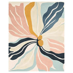 Sunkissed Blossom Dream Hand Tufted Rug featuring an abstract floral design with vibrant colors. This contemporary area rug, perfect for living rooms, showcases a blend of pink, blue, and mustard hues, adding a modern touch to any space. Ideal as an 8x10 wool rug, it combines both style and comfort, making it a standout piece among area rugs for living room settings.