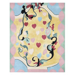 The Sweet Romance Trail Hand Tufted Area Rug features a vibrant abstract design with colorful heart shapes and swirls. This contemporary wool rug is perfect for adding warmth and style to living room spaces, making it an ideal choice for those seeking unique living room area rugs.