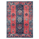 The Tale in Crimson Hand Tufted Area Rug features a striking vintage design with rich crimson and deep blue hues, ideal for enhancing any living room. This 8x10 wool rug showcases intricate floral patterns and traditional motifs, making it a perfect choice for those seeking elegant rugs for their living room.