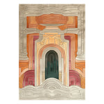 The Temple Courtyard Hand Tufted Rug showcases a vibrant abstract design with rich earthy tones and intricate patterns, perfect for a contemporary rug setting. This wool area rug adds warmth and elegance to large living room spaces, making it an ideal choice for area rugs for living room use.