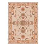 Top view of the Timeless Tradition Hand Tufted Rug showcasing a classic Persian rug design. Perfect for a dining room or living room, this 8x10 wool area rug features intricate floral motifs in warm earthy tones, bringing a vintage charm to any space.