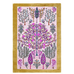 Tree of Life Pink Mustard Hand Tufted Wool Rug showcasing a vibrant boho design. This large area rug features intricate tree patterns with pink and mustard tones, perfect for adding a touch of elegance to any living room. Ideal as a wool rug for those seeking stylish living room rugs 8x10 or large area rugs for the living room.