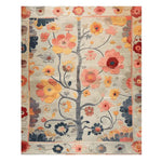 A beautiful hand-tufted area rug featuring a vibrant floral design, perfect for enhancing your living room. The wool rug showcases a tree with colorful blooms in shades of orange, red, and yellow, making it an ideal choice for those seeking floral rugs as living room area rugs.