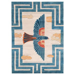 The Tropical Phoenix Threshold Hand Tufted Wool Rug showcases a striking phoenix design with vibrant blues and oranges. Perfect for enhancing your living room, this 8x10 area rug offers a blend of artistry and comfort, making it an ideal choice for those seeking unique living room rugs.