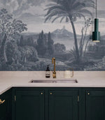 Tropical Volcano Vista Blue Wallpaper