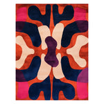 Vibrant area rug featuring an abstract design with bold colors like navy blue, orange, and magenta. Perfect for adding a modern touch to large living rooms, this hand tufted wool rug combines style and comfort, ideal for contemporary decor.