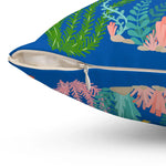 Underworld Coastal Printed Throw Pillow featuring vibrant aquatic plant designs and a zipper for easy care.