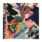 A vibrant, contemporary area rug featuring an abstract floral design with bold colors like green, orange, pink, and blue. This wool rug is a square area rug, perfect for adding a pop of color to your living room. Ideal as a living room rug in size 8x10, it showcases a unique pattern that brings a modern touch to any space.