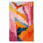 The Verdant Symphony Hand Tufted Wool Rug features a vibrant abstract design with bold colors including shades of pink, orange, and blue. This area rug, measuring 8x10, is perfect for adding a splash of color to living rooms. Ideal for those seeking stylish area rugs for living room spaces, this wool rug offers both beauty and comfort.
