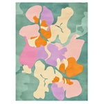 Top view of the Vibrant Valley Flow Hand Tufted Rug, showcasing a colorful abstract design with pastel shades of green, pink, purple, and orange. This contemporary wool area rug is perfect for large living rooms, offering a stylish and modern touch.