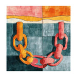 Vivid Chains Hand Tufted Rug - A contemporary square area rug with bold abstract chain patterns in vibrant colors, perfect for living room and dining room settings. This wool rug enhances any dining table area with its artistic touch.