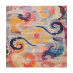 Top view of a vibrant, hand-tufted area rug featuring a whirlwind of vivid colors and abstract patterns. This wool rug is a square area rug, perfect for adding a splash of color to your bedroom or living room. Ideal as a large area rug for creating a lively atmosphere in any space.