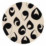 Round beige coaster with black teardrop pattern