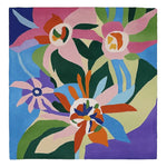 Vibrantly colored Whimsical Floral Drift Hand Tufted Area Rug with abstract floral patterns in shades of pink, blue, green, and orange. This contemporary wool rug is perfect for adding a bold statement to large living rooms. Its square design makes it an ideal rugs for living room, offering a blend of modern art and functionality as a square area rug.