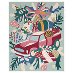 Colorful hand-tufted area rug featuring a whimsical design of a pink truck surrounded by vibrant abstract shapes and patterns. This wool rug is perfect for adding a playful touch to your living room decor, ideal for those seeking unique area rugs for living room settings.
