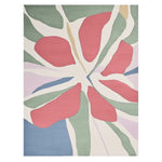 A vibrant Whispering Petal Hue Hand Tufted Area Rug featuring an abstract floral design in shades of pink, green, and blue, crafted from high-quality wool. Perfect for adding a contemporary touch to living room spaces, this wool rug showcases a modern aesthetic ideal for those seeking stylish area rugs for living rooms.