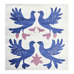 The Whispering Winged Love Hand Tufted Area Rug features an elegant design with blue and pink birds set against a white background. This contemporary wool rug, in a square shape, is perfect for adding a touch of artful charm to living rooms. Its 8x10 size makes it an ideal square area rug for spacious interiors.