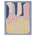 Top view of the Whispers of Color Hand Tufted Area Rug, showcasing its abstract design with soft pastel shades. This wool rug features flowing shapes and lines, perfect for adding a contemporary touch to living room spaces.