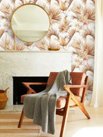 White and Brown Palm Leaves Floral Wallpaper