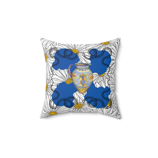 White Daisy Ladies in Blue Polyester Square Throw Pillow - MAIA HOMES