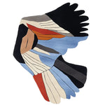 Vibrant Wing Span Echo Hand Tufted Area Rug featuring an abstract design resembling a colorful bird in flight. This contemporary wool rug is perfect for adding a modern touch to your living room decor, making it an ideal choice for those seeking unique area rugs for living room settings.