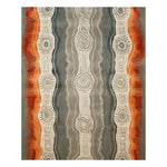 Top view of the Woodland Essence Hand Tufted Area Rug, featuring an abstract design with earthy tones of grey, orange, and white. This contemporary wool rug is perfect for adding a stylish touch to living rooms or offices, enhancing the space with its unique pattern.