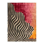 Zebra Stripe Hand Tufted Wool Rug featuring bold black and white abstract patterns with vibrant red and orange sections. This contemporary area rug is perfect for adding a striking design element to living rooms or bedrooms, offering a unique blend of style and comfort as a wool rug.