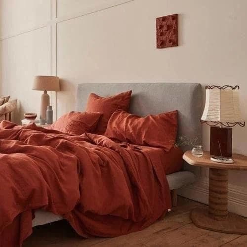 100% Pure Linen Duvet Cover Set - Brick Red - MAIA HOMES