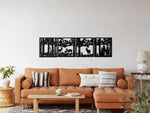 4 Panel Deer Family And Forest Metal Wall Art Black
