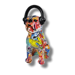 Abstract Painted Bulldog and Headphone Pop Sculpture A