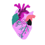 Vibrant anatomical heart shaped wool rug in pink, perfect for large living room spaces or office decor. This unique area rug combines art and function, making it an eye-catching piece for any living room.