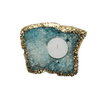 Aqua Agate Gemstone Taper Candle Holder Rose Gold