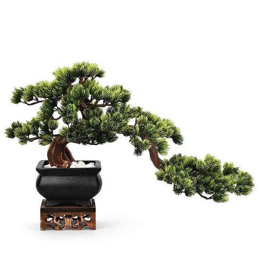 Artificial Bonsai arrangement with Real Tree Trunk in Black Pot - MAIA HOMES