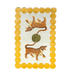 This vibrant area rug features an eye-catching design of two tigers and a sun, hand-tufted from high-quality wool. Perfect for adding a touch of elegance to your office or living room, this wool rug combines artistic flair with comfort, making it an ideal choice for those seeking unique office rugs or rugs for living room spaces.