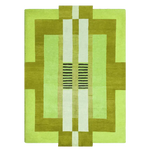 Top view of the Aztec Green Hand Tufted Wool Rug, showcasing its bold geometric pattern in shades of green. This large area rug is perfect for adding a modern touch to any office space, offering a stylish and comfortable wool texture ideal for office rugs.