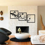 Birds on Branch Wall Art - 3 Panels Metal Wall Decor Black