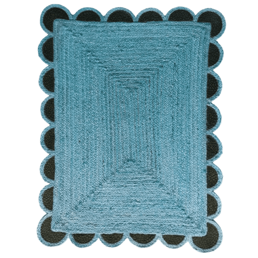 Black and Blue Scallop Jute Rug - MAIA HOMES