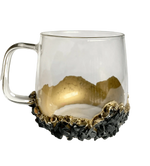 Black Quartz Crystal Glass Coffee Mug - Set of 2 Rose Gold Finish