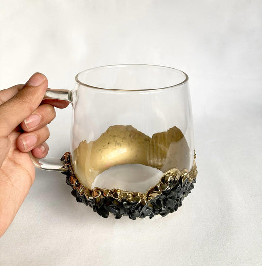 Black Quartz Crystal Glass Coffee Mug - Set of 2 - MAIA HOMES