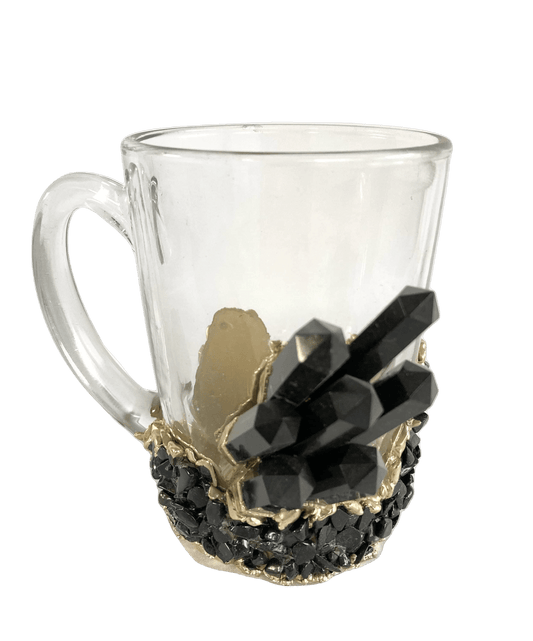 Black Quartz Glass Coffee Mug with Handle - Set of 2 - MAIA HOMES