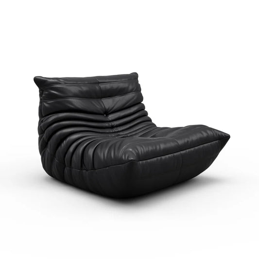Black Vegan Leather Classic Lazy Armless Lounge Chair - MAIA HOMES