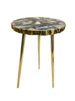 Blue Agate Organic Edge Side Coffee Table 16 Inch Diameter Silver