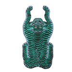 Stylish and vibrant Blue and Green Tiger Yogi Accent Wool Rug, perfect for adding a bold statement to your living room or dining room. This unique area rug features an abstract tiger design, ideal for those seeking large living room rugs with character.