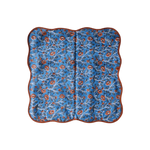 Blue and Orange Floral Block Printed Scalloped Cotton Napkins