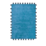 Top view of the Blue Bees Love Hand Tufted Wool Rug, a stunning area rug perfect for offices. This large wool rug features a vibrant blue color with a playful bee design around the border, ideal for adding a touch of charm to any office space.