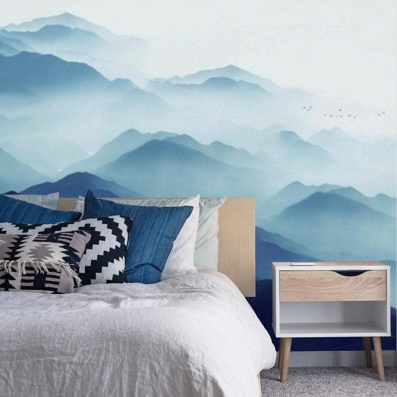Blue Foggy Mountains Wall Mural - MAIA HOMES