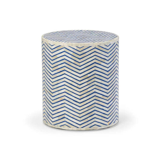 Blue Zic Zag Bone Inlay Round Side Table - MAIA HOMES